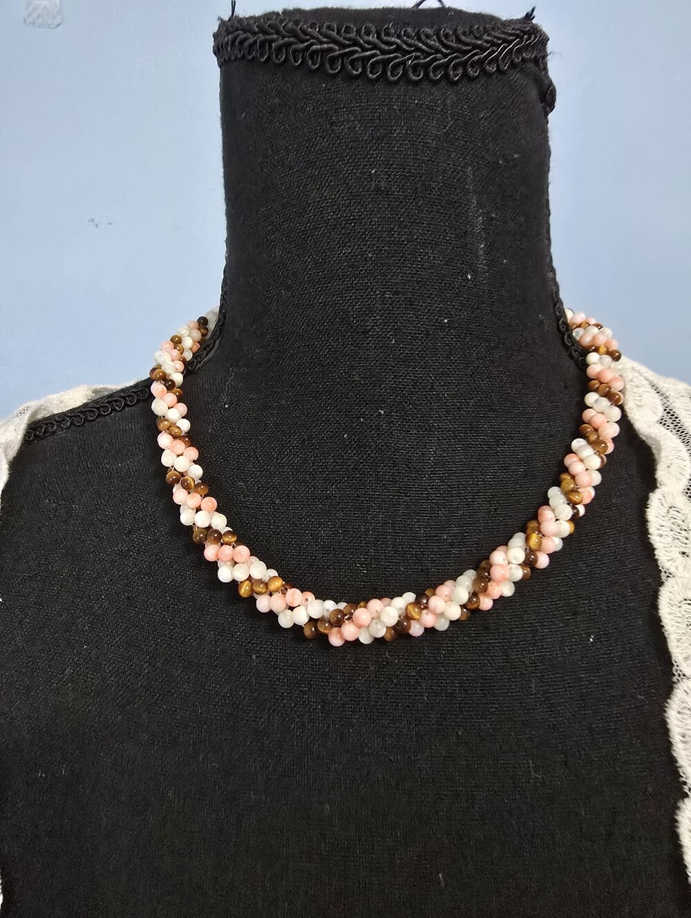 Delicate Pink & Brown Beaded Twist Necklace - Women Jewelry